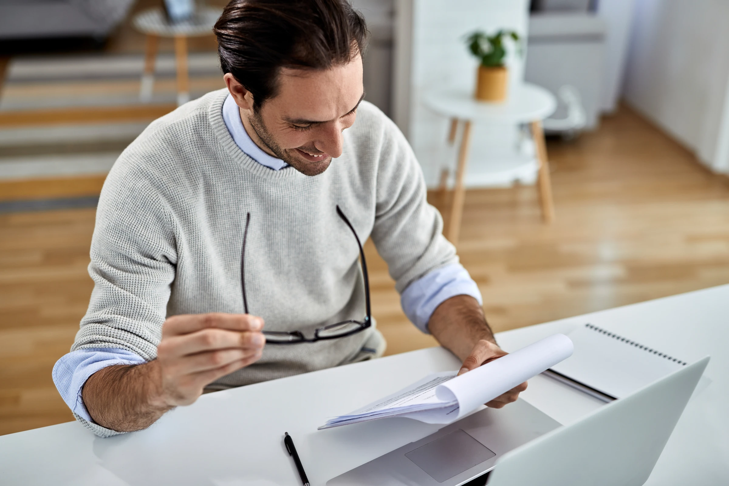 Business owner reviewing financial reports
